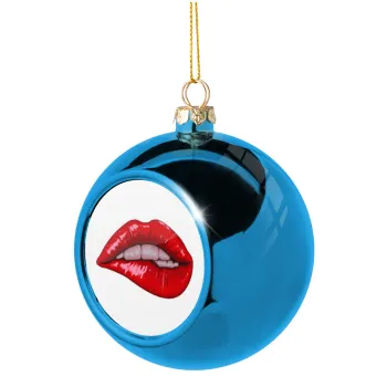 Lips, Blue Christmas tree ball ornament 8cm
