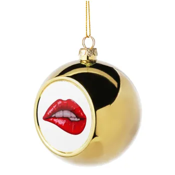 Lips, Golden Christmas tree ball ornament 8cm