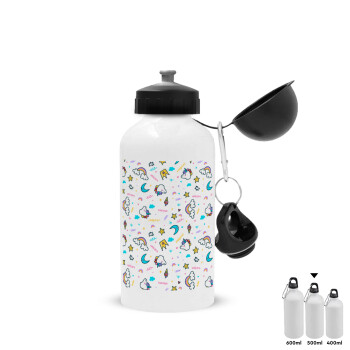 Unicorn pattern white, Metal water bottle, White, aluminum 500ml