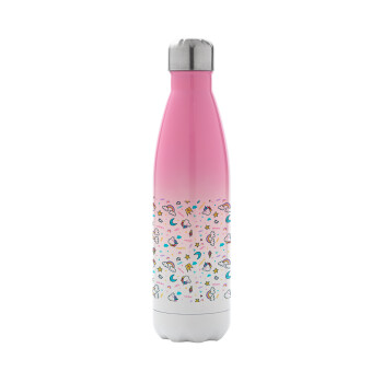 Unicorn pattern white, Metal mug thermos Pink/White (Stainless steel), double wall, 500ml