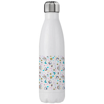 Unicorn pattern white, Stainless steel, double-walled, 750ml
