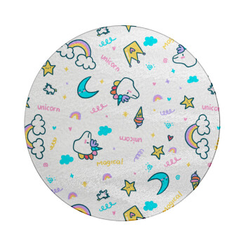 Unicorn pattern white, Επιφάνεια κοπής γυάλινη στρογγυλή (30cm)