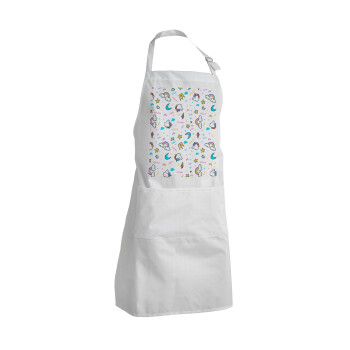 Unicorn pattern white, Adult Chef Apron (with sliders and 2 pockets)
