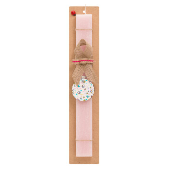 Unicorn pattern white, Easter Set, wooden keychain & scented flat Easter candle (30cm) (PINK)