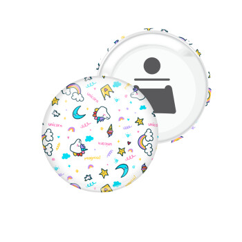 Unicorn pattern white, Μαγνητάκι και ανοιχτήρι μπύρας στρογγυλό διάστασης 5,9cm