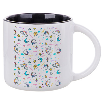 Unicorn pattern white, Κούπα κεραμική 400ml Λευκή/Μαύρη