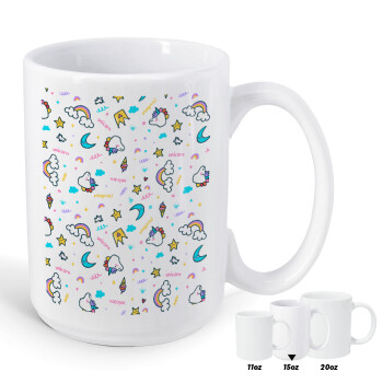 Unicorn pattern white, Κούπα Mega, κεραμική, 450ml