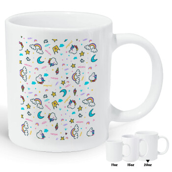 Unicorn pattern white, Κούπα Giga, κεραμική, 590ml