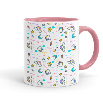 Unicorn pattern white, Mug colored pink, ceramic, 330ml