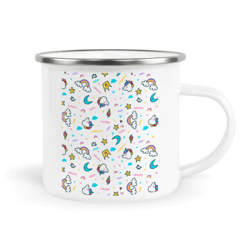Unicorn pattern white, Κούπα Μεταλλική εμαγιέ λευκη 360ml