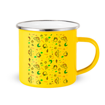 Unicorn pattern white, Yellow Enamel Metallic Cup 360ml
