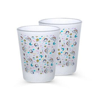 Unicorn pattern white, Σφηνοπότηρα γυάλινα 45ml του πάγου (2 τεμάχια)