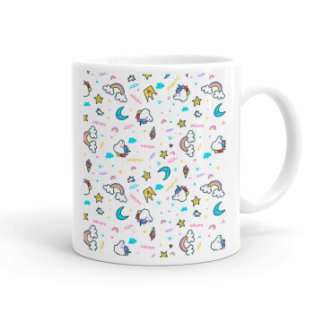 Unicorn pattern white, Ceramic coffee mug, 330ml