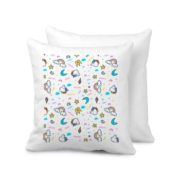 Unicorn pattern white, Sofa cushion 40x40cm includes filling
