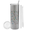 Tumbler stainless steel Silver 600ml, with metal straw & cleaning brush