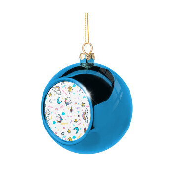Unicorn pattern white, Blue Christmas tree ball ornament 8cm