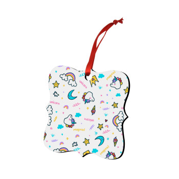 Unicorn pattern white, Στολίδι Χριστουγεννιάτικο στολίδι polygon ξύλινο 7.5cm