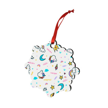 Unicorn pattern white, Christmas ornament snowflake wooden 7.5cm