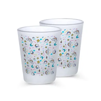 Unicorn pattern white, Σφηνοπότηρα γυάλινα 45ml του πάγου (2 τεμάχια)