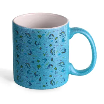 Unicorn pattern white, Κούπα Σιέλ Glitter που γυαλίζει, κεραμική, 330ml