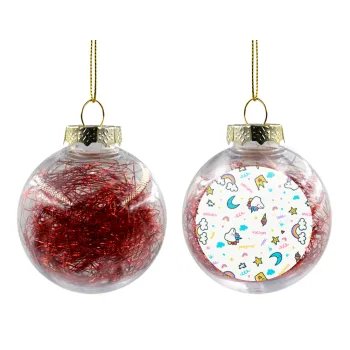 Unicorn pattern white, Transparent Christmas tree ball ornament with red filling 8cm