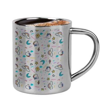 Unicorn pattern white, Double-wall metal cup for espresso (220ml)