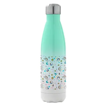 Unicorn pattern white, Μεταλλικό παγούρι θερμός Πράσινο/Λευκό (Stainless steel), διπλού τοιχώματος, 500ml