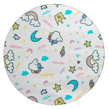 Unicorn pattern white, Επιφάνεια κοπής γυάλινη στρογγυλή (30cm)