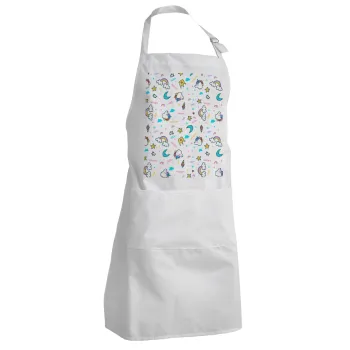 Unicorn pattern white, Adult Chef Apron (with sliders and 2 pockets)