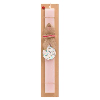 Unicorn pattern white, Easter Set, wooden keychain & scented flat Easter candle (30cm) (PINK)
