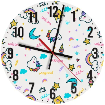 Unicorn pattern white, Ρολόι τοίχου ξύλινο (30cm)