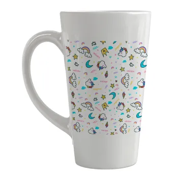 Unicorn pattern white, Κούπα κωνική Latte Μεγάλη, κεραμική, 450ml