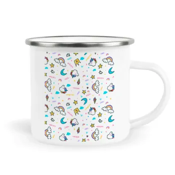 Unicorn pattern white, Κούπα Μεταλλική εμαγιέ λευκη 360ml