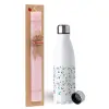 Easter Set, metallic stainless steel water bottle (750ml) & scented flat Easter candle (30cm) (PINK)