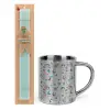 Easter Set, metallic thermal cup (300ml) & aromatic flat Easter candle (30cm) (TURQUOISE)