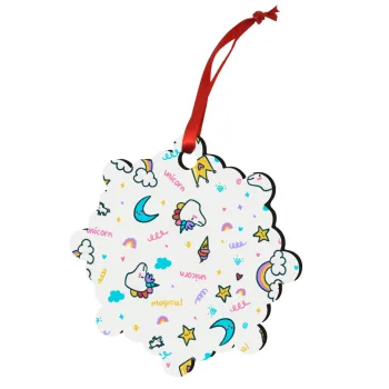 Unicorn pattern white, Christmas ornament snowflake wooden 7.5cm