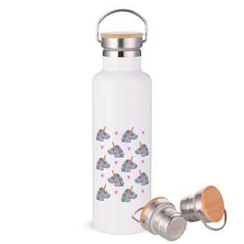 Unicorn, Stainless steel White with wooden lid (bamboo), double wall, 750ml