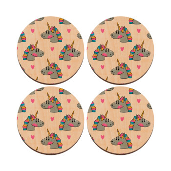 Unicorn, ΣΕΤ x4 Σουβέρ ξύλινα στρογγυλά plywood (9cm)