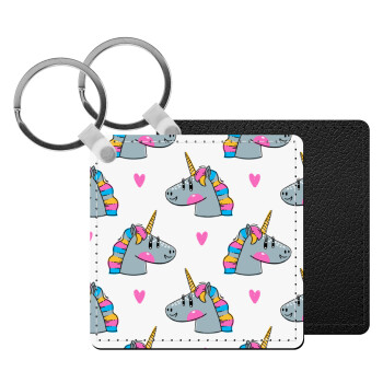 Unicorn, Μπρελόκ Δερματίνη, τετράγωνο ΜΑΥΡΟ (5x5cm)