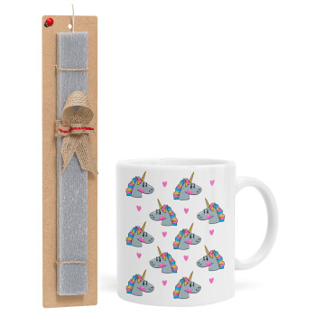 Unicorn, Easter Set, Ceramic Cup (330ml) & Easter aromatic flat candle (30cm) (GRAY)