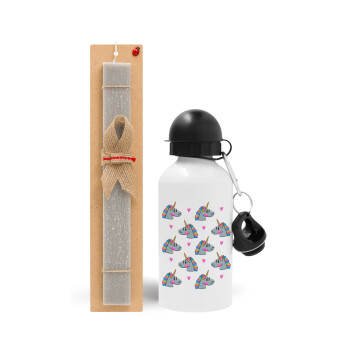 Unicorn, Easter Set, metallic aluminum water bottle (500ml) & aromatic flat Easter candle (30cm) (GRAY)