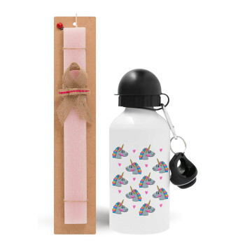 Unicorn, Easter Set, metallic aluminum bottle (500ml) & aromatic flat Easter candle (30cm) (PINK)