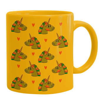Unicorn, Ceramic coffee mug yellow, 330ml (1pcs)