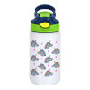 Children's hot water bottle, stainless steel, with safety straw, green, blue (350ml)