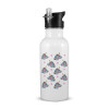 White water bottle with straw, stainless steel 600ml