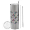 Tumbler stainless steel Silver 600ml, with metal straw & cleaning brush