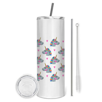 Unicorn, Eco friendly stainless steel tumbler 600ml, with metal straw & cleaning brush