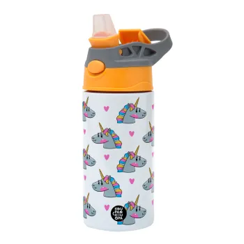 Unicorn, Παιδικό παγούρι θερμό, ανοξείδωτο, με καλαμάκι ασφαλείας, Πορτοκαλί/Γκρι (360ml) BPA-FREE