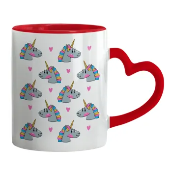 Unicorn, Mug heart red handle, ceramic, 330ml