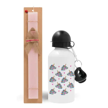Unicorn, Easter Set, metallic aluminum bottle (500ml) & aromatic flat Easter candle (30cm) (PINK)